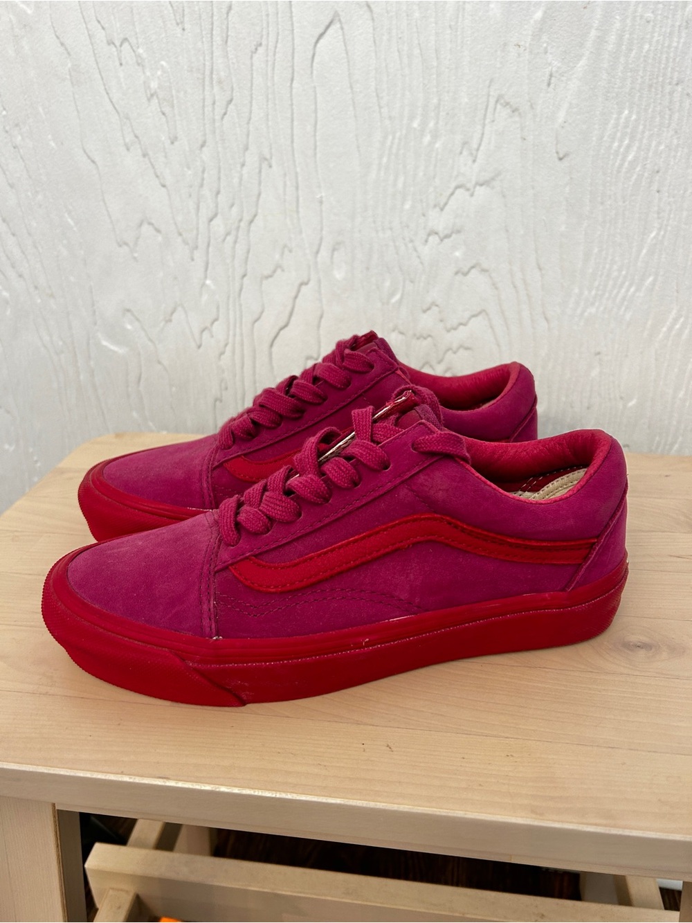 VANS Old Skool Sneakers Leather Pink Raspberry Women's 6.5 Lace Up Skater
